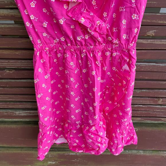 J. Crew Dress V-Neck Ruffle Mini Floral Faux Wrap Cap Sleeve Pink Size 00 NWT - Picture 5 of 9